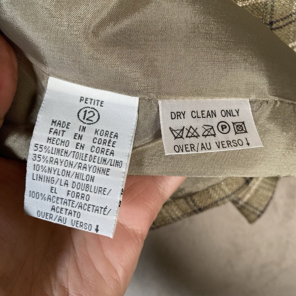 Vintage Liz Claiborne Blazer Women 12 Petite Linen Blend Plaid Academia Heritage - Picture 10 of 15